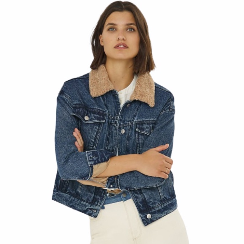 Anthropologie Pilcro Sherpa-Trim Denim Jacket Y2K